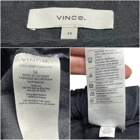 VINCE 100% Hemp Relaxed Wide-Leg Utility Pants in Dark Night Lake Black Size 14 - Picture 7 of 8